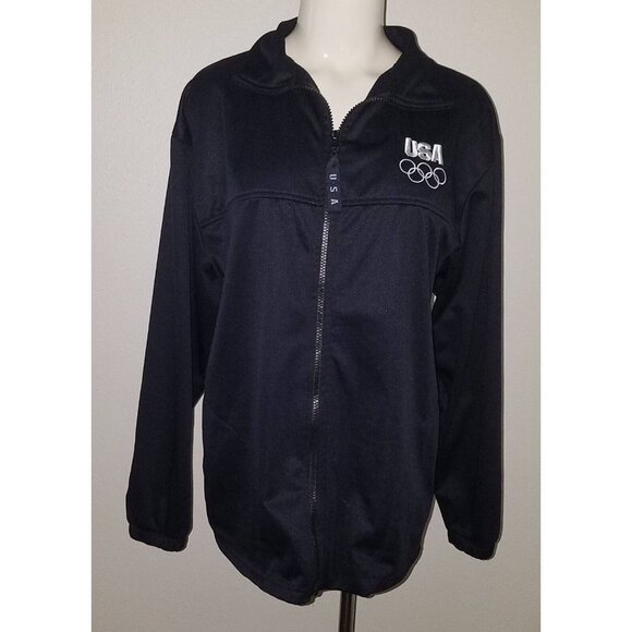 United States Olympic Committee Full Zip Jacket Size Large Black White USA - Picture 1 of 10